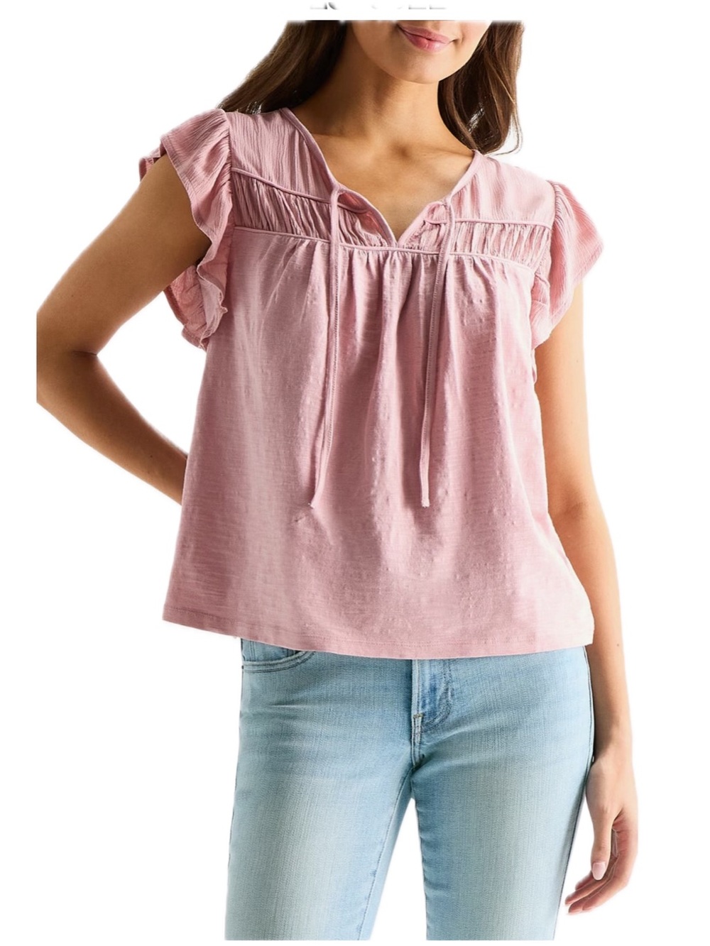 Lucky Brand size large Women’s Pink Peasant Tie-Front Blouse